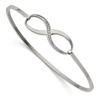 Stainless Steel Infinity Polished CZ Bangle