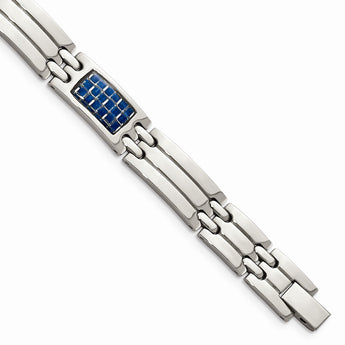 Stainless Steel Blue Carbon Fiber Inlay Polished Bracelet