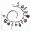 Stainless Steel Synthetic Jade & Red Glass with 2in ext. Charm Bracelet