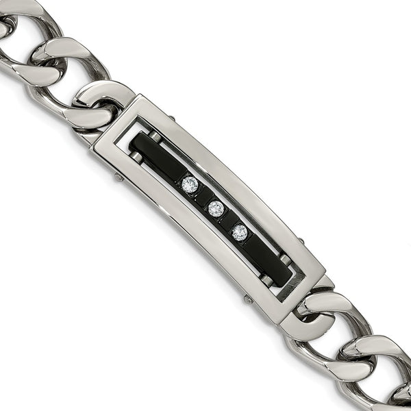Stainless Steel CZ Black IP-plated Polished Bracelet