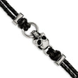 Stainless Steel Antiqued Skull with Crosses Leather Bracelet