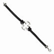 Stainless Steel Polished Cross Black Leather Bracelet