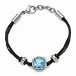 Stainless Steel Polished Blue Glass Leather with 1in ext. Bracelet