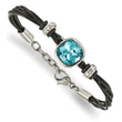 Stainless Steel Polished Blue Glass Leather with 1in ext. Bracelet