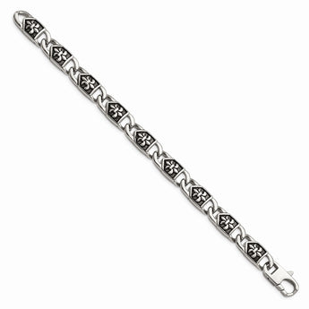 Stainless Steel Polished/Antiqued Fleur de Lis Bracelet