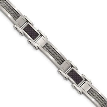 Stainless Steel Black Carbon Fiber Inlay 8.5in Bracelet