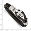 Stainless Steel Polished CZ Cross Leather Bracelet