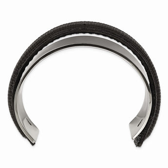 Stainless Steel Polished with Leather Cuff Bangle
