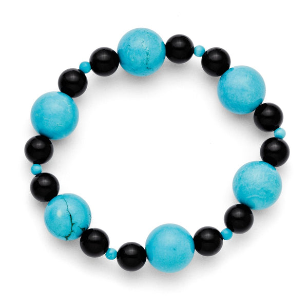Black Agate & Dyed Howlite Turquoise Color Stretch Bracelet