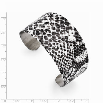 Stainless Steel Black and White Textured Cuff Bangle