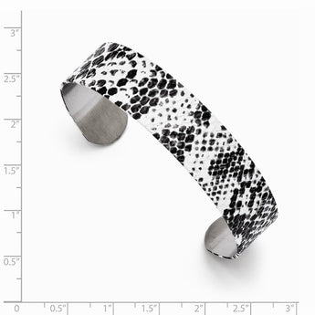 Stainless Steel Black and White Textured Thin Cuff Bangle