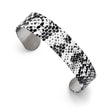 Stainless Steel Black and White Textured Thin Cuff Bangle