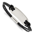 Stainless Steel Polished ID and Black Woven Leather Bracelet