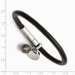 Stainless Steel Polished w/Smoky Quartz Brown Leather Bracelet