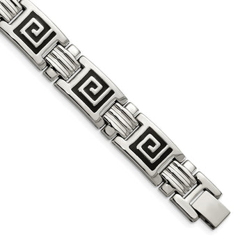 Stainless Steel Black Enamel 9in Bracelet