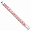 Stainless Steel Polished Metallic Pink Woven Leather Bracelet