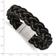 Stainless Steel Brushed Black and Grey Woven Leather Bracelet