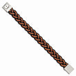 Stainless Steel Brushed Black and Orange Woven Leather Bracelet