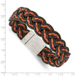 Stainless Steel Brushed Black and Orange Woven Leather Bracelet