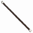 Stainless Steel Polished Brown Woven Leather Bracelet