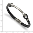 Stainless Steel Polished ID and Black Leather Bracelet