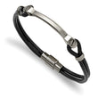 Stainless Steel Polished ID and Black Leather Bracelet