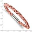 Stainless Steel Polished Pink Woven Leather Bracelet