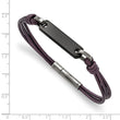 Stainless Steel Polished Black IP-plated ID and Purple Leather Bracelet