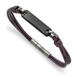 Stainless Steel Polished Black IP-plated ID and Purple Leather Bracelet