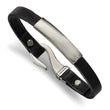 Stainless Steel Polished ID and Black Leather Bracelet