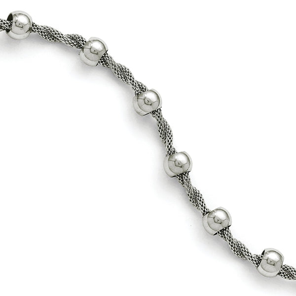 Stainless Steel Polished Beaded and Twisted Bracelet