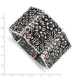 Stainless Steel Polished/Antiqued Red CZ Stretch Bracelet