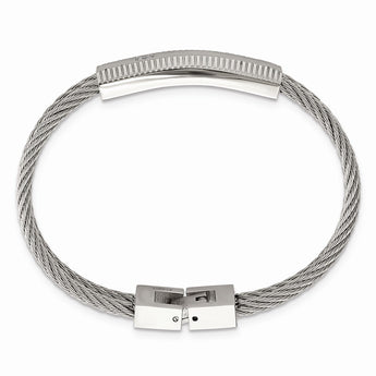 Stainless Steel Polished and Brushed CZ Wire Bracelet