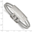 Stainless Steel Polished and Brushed CZ Wire Bracelet