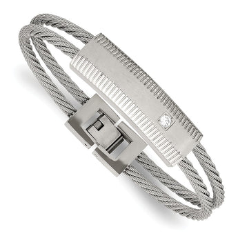 Stainless Steel Polished and Brushed CZ Wire Bracelet