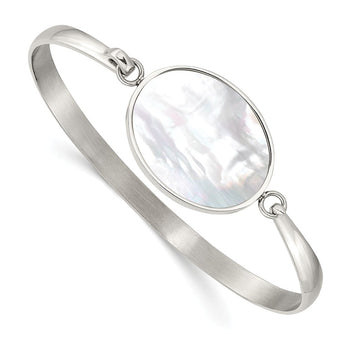 Stainless Steel Polished Oval Mother of Pearl Bracelet