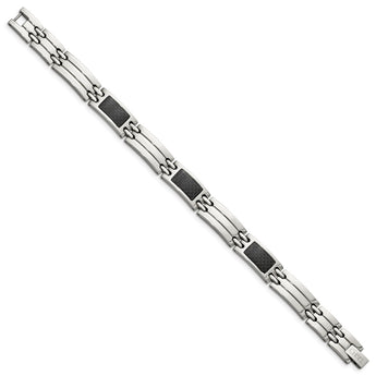 Stainless Steel Brushed & Polished Black Carbon Fiber Inlay 8.5in Bracelet