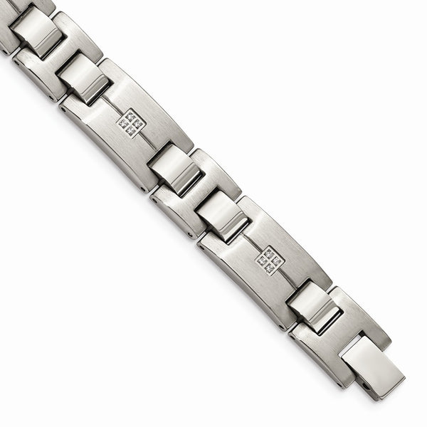 Stainless Steel Polished and Brushed CZs Bracelet