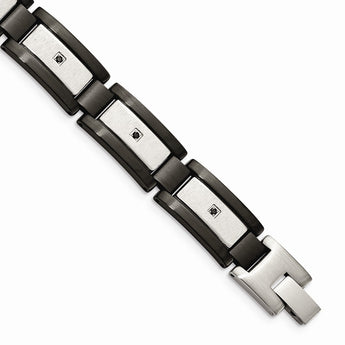 Stainless Steel Brushed Black IP-plated w/Black CZ Bracelet