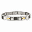 Stainless Steel Polished Black Carbon Fiber Inlay & Yellow IP Bracelet