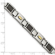 Stainless Steel Polished Black Carbon Fiber Inlay & Yellow IP Bracelet