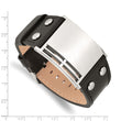 Stainless Steel Polished Black Leather Buckle Bracelet