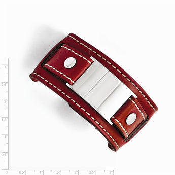 Stainless Steel Red Leather Polished/Brushed Buckle Bracelet