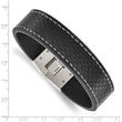 Stainless Steel Polished Black Leather Bracelet