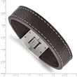 Stainless Steel Polished Brown Leather Bracelet