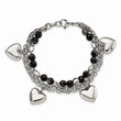 Stainless Steel Polished w/Black & White Agate with Hearts Bracelet