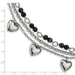 Stainless Steel Polished w/Black & White Agate with Hearts Bracelet