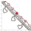 Stainless Steel Pink Agate w/Hearts Bracelet