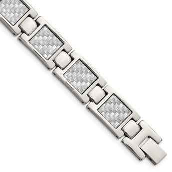 Stainless Steel Polished Grey Carbon Fiber Inlay Bracelet