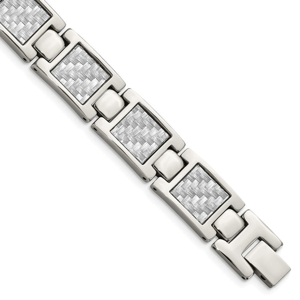 Stainless Steel Polished Grey Carbon Fiber Inlay Bracelet